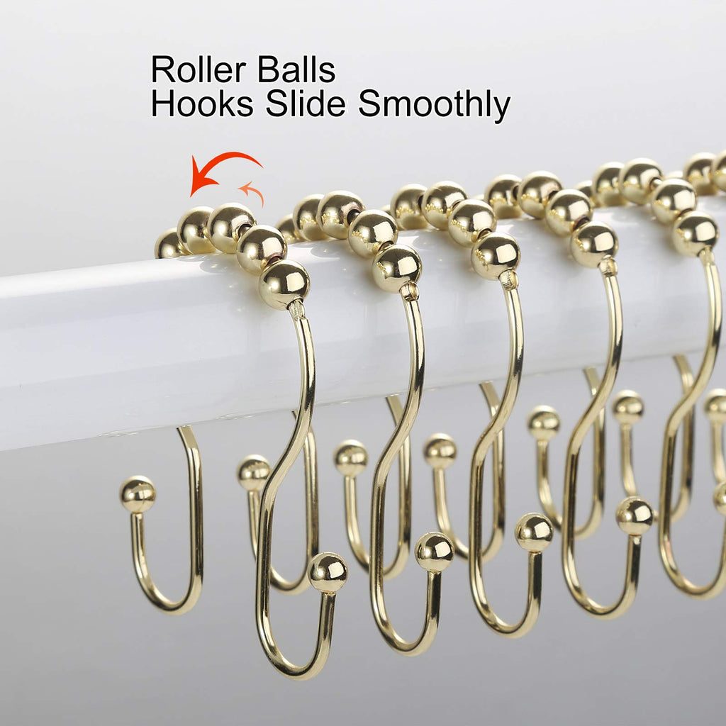 Shower Curtain Hooks, 12 Pcs Shower Curtain Rings, Stainless Steel Gold Shower Curtain Hooks, Rust Proof Shower