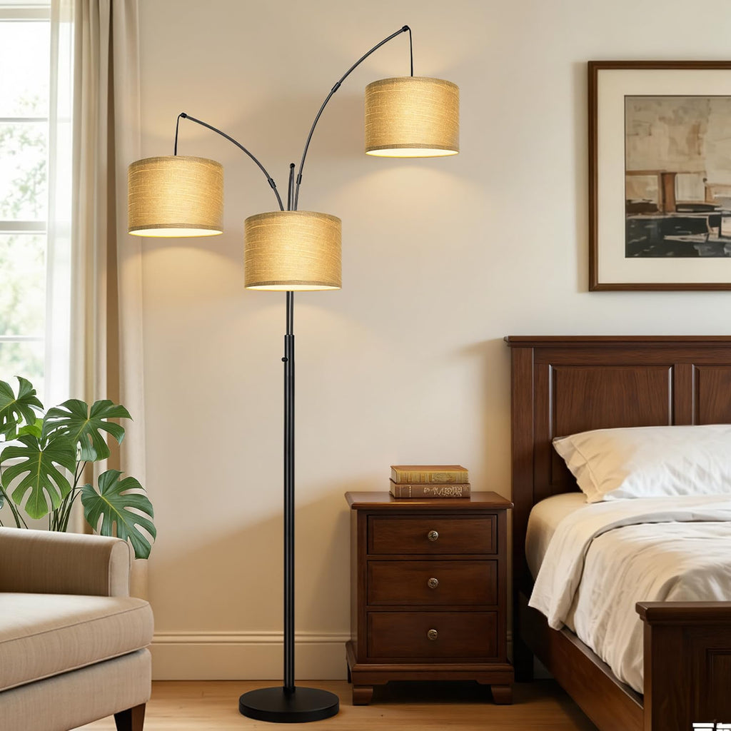 Dimmable Floor Lamp, 3 Lights, Gold Arc, Champagne