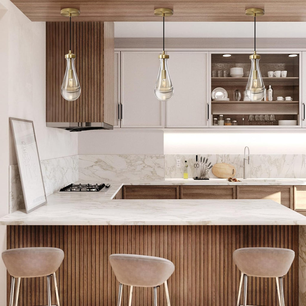 Raindrop Pendant Lights Kitchen Island Teardrop Gold Hanging Light Fixtures Clear Solid Glass Pendant Light Modern Chandeliers for Dining Room Porch Corridor Living Room A121-B0BN138WSY