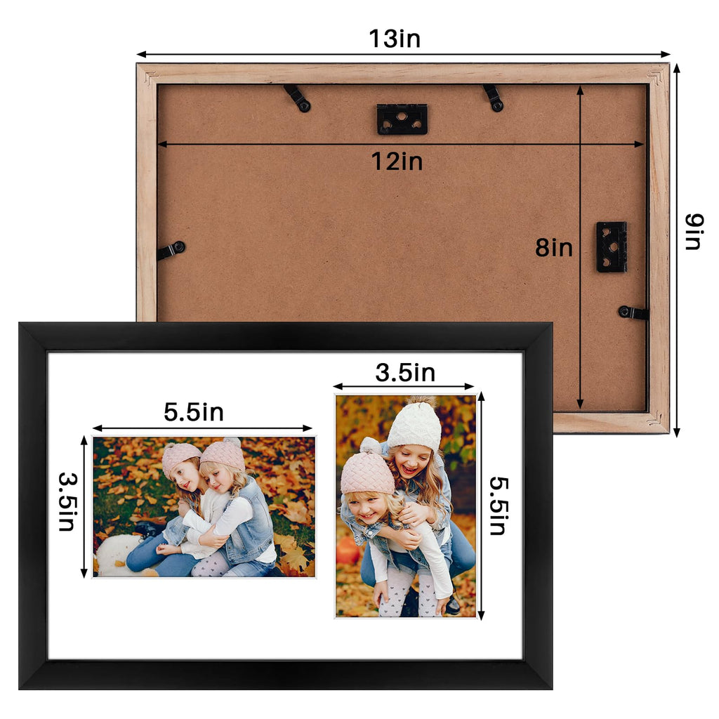 4x6 Collage Picture Frame, Solid Wood&Real Glass, 2 Photos