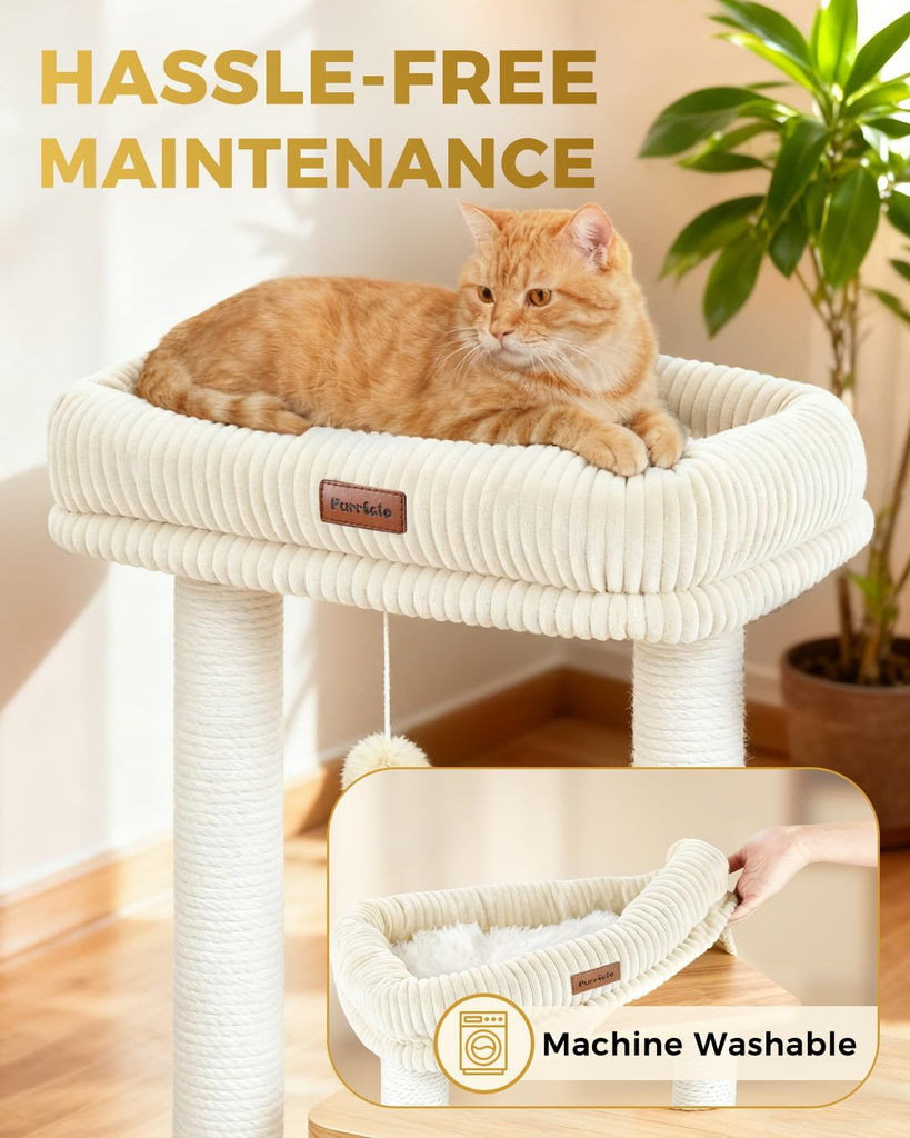 29" Small Cat Tree, Boho Wood Cat Tower with Sisal Scratching Post