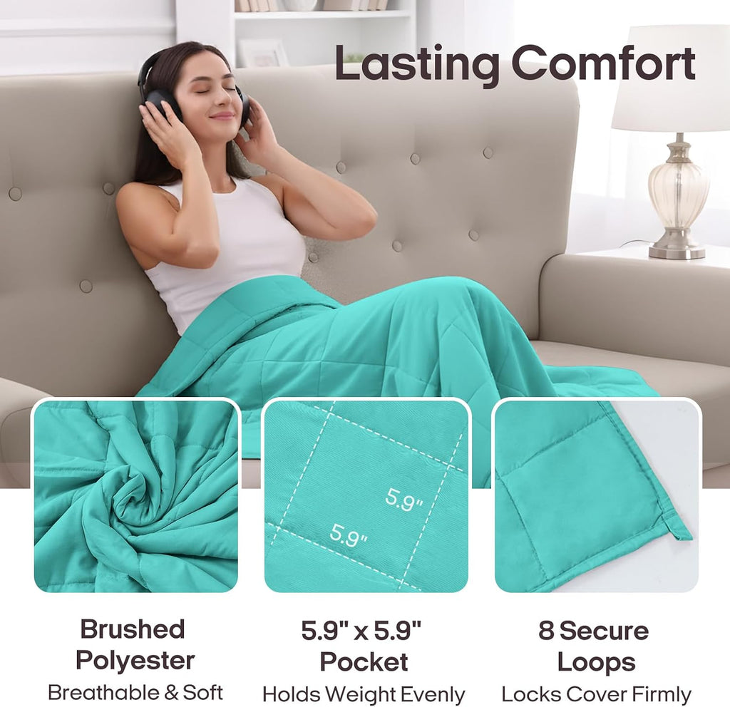 Weighted Blanket for Adults (48"x72", 15lbs, Dark Green) | Twin Size High Breathability Cooling Heavy Blanket, Soft