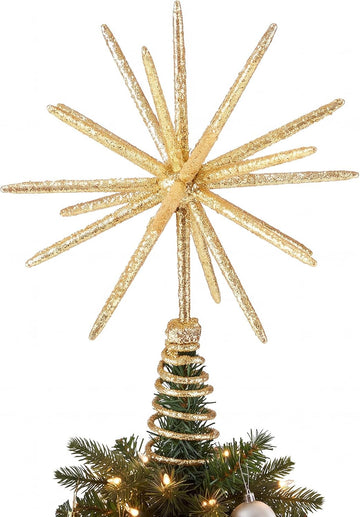 Gold Christmas Tree Topper 12" 3D Glitter Starburst Tree Topper