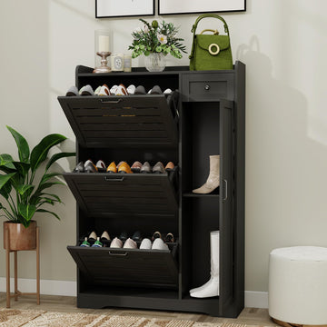 Shoe Storage Cabinet with 3 Flip Drawers, Shoe Cabinet Storage, Wooden Shoe Cabinet with Drawer & Adjustable