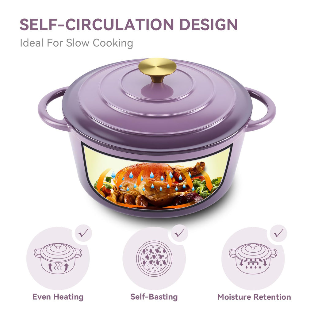 6 Quart Enameled Dutch Oven Pot with Lid, Cast Iron Dutch Oven with Dual Handles for Bread Baking, Cooking, Non-stick