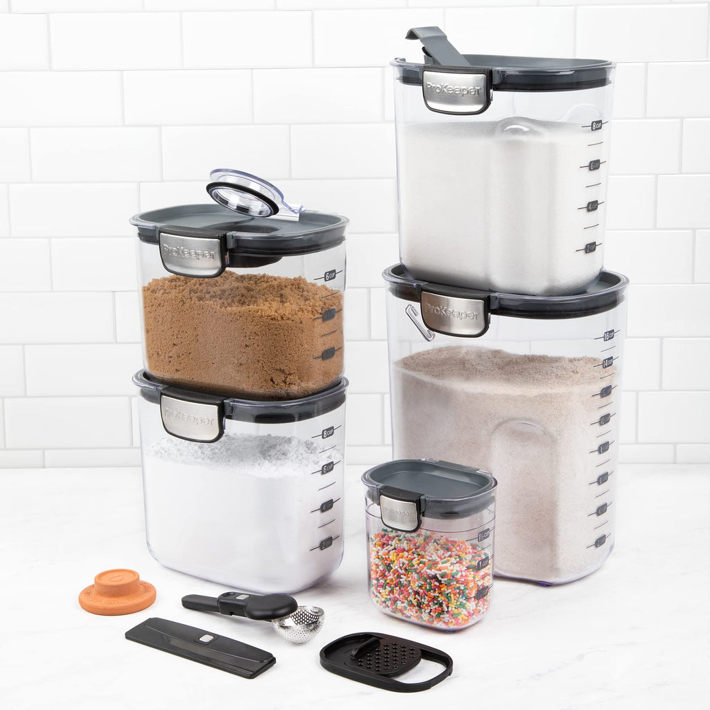 Airtight Food Storage Container Set - Clear Plastic Flour and Sugar Canister Set with Magnetic Accessories