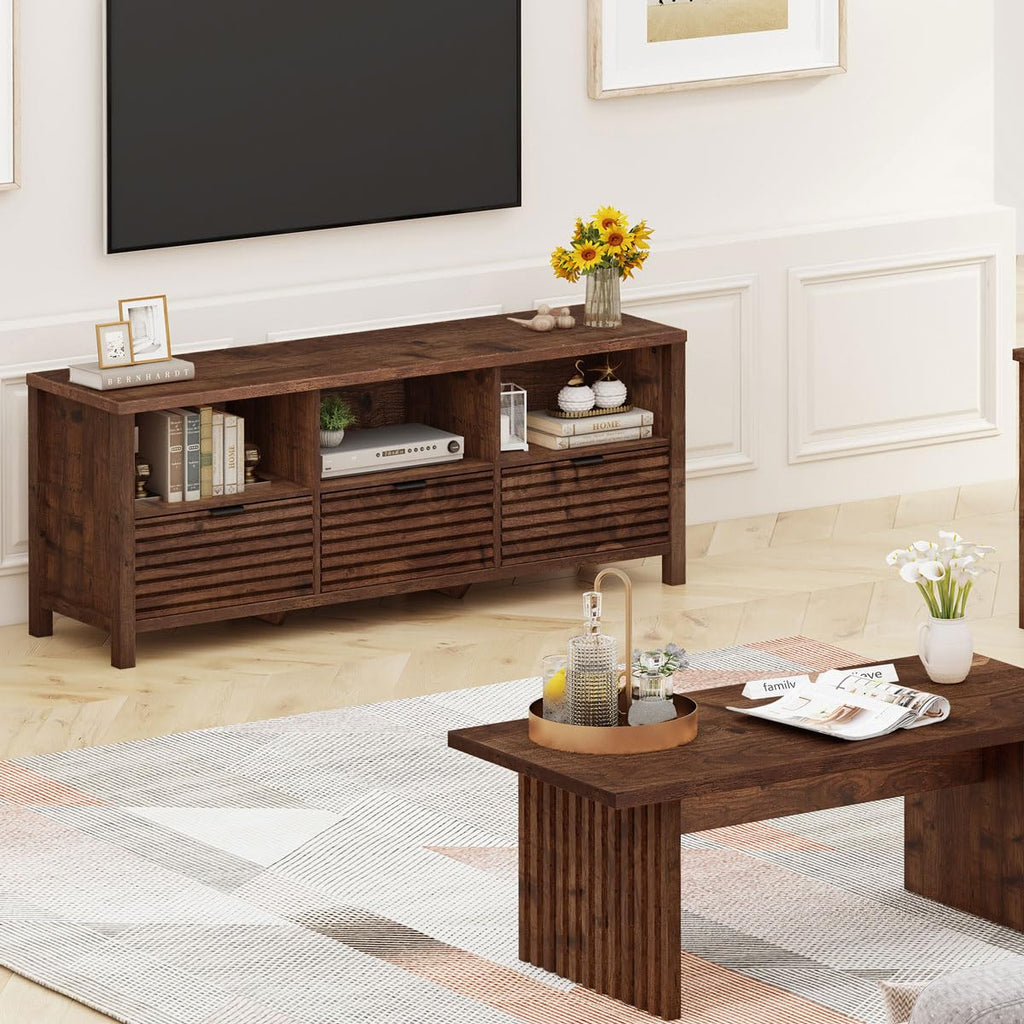 TV Stand, Mid Century Modern Media Console for 60 55 in TVs, Oak