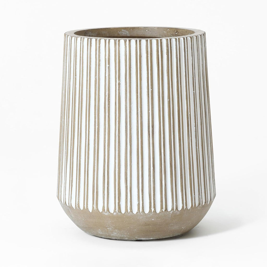 LuxenHome 16.1" H Concrete Tall Planter, Large Outdoor Indoor Plant Pot | Drainage Hole with Rubber Plug, Round