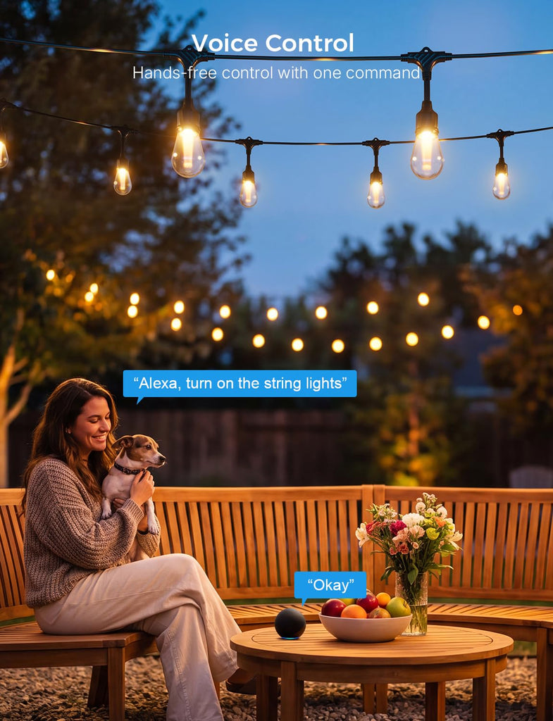 Smart Outdoor String Lights 49FT, LED Patio Lights with App Control