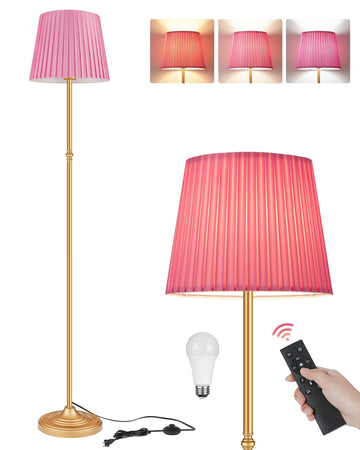 Pink Floor Lamp, 68" Standing Lamp, Dimmable Reading Light with Remote & Foot Pedal, with LED Bulb, Girls Room FCC