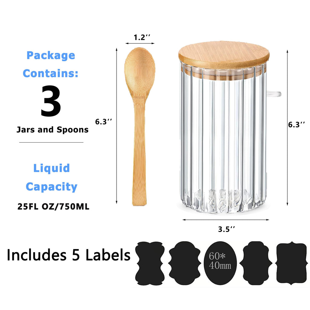 24 FL OZ Airtight Glass Jars with Bamboo Lids Spoons Coffee Canister, 3Pack