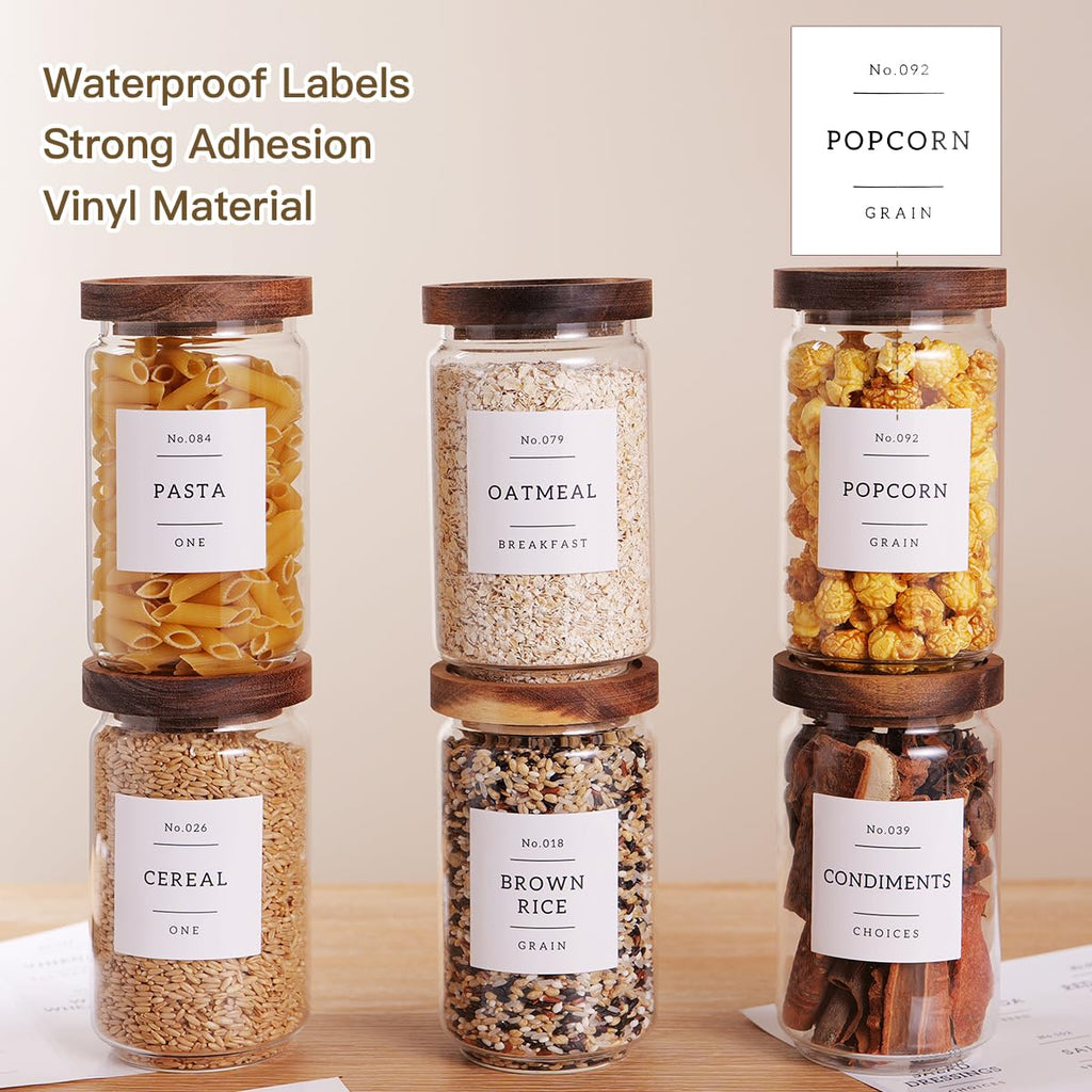 6 Set Glass Pantry Storage Jars with Acacia Airtight Lid - 23oz Thicken Glass Kitchen Canisters with 132 Pantry