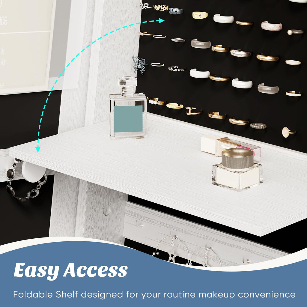 360° Swivel Jewelry Cabinet with Light, Lockable Full Length Mirror