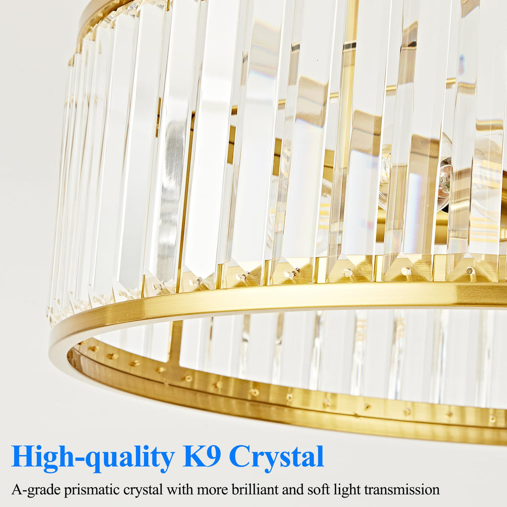 19.7" Modern Crystal Chandeliers Semi Flush Mount Ceiling Light, Large Round Crystal Chandelier Ceiling Lights