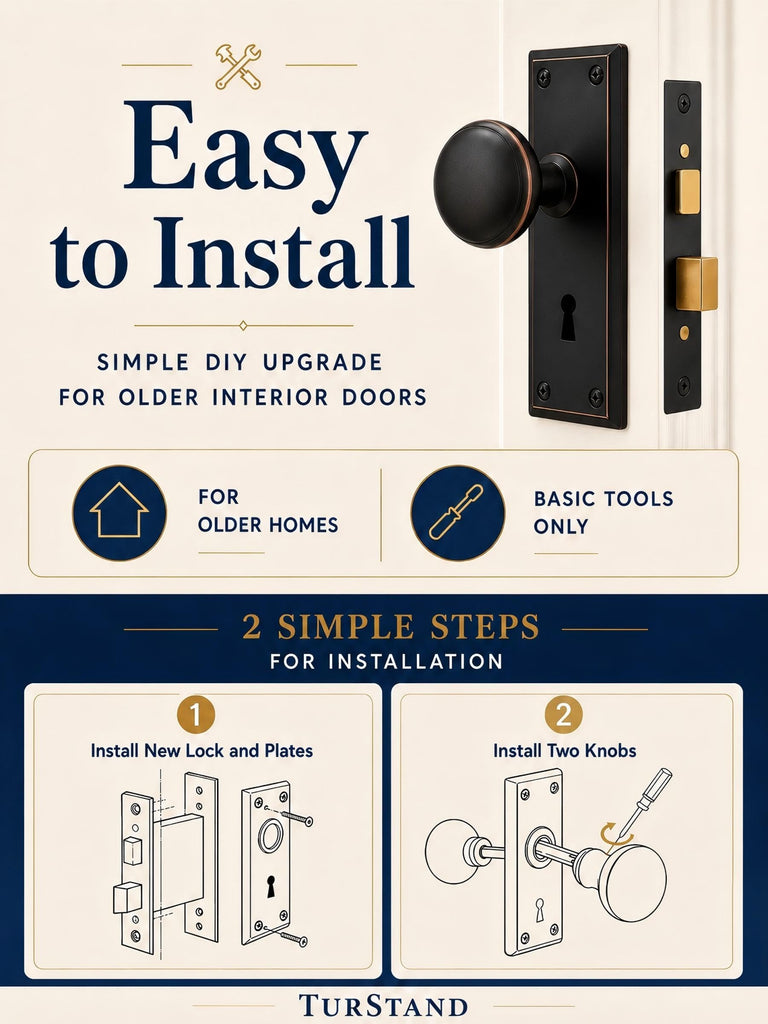 Oil Rubbed Bronze Vintage Mortise Lock Set with Round Door Knobs