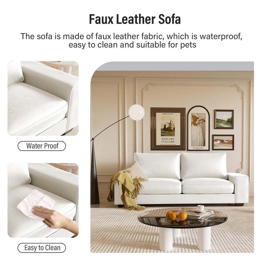 71.25" Faux Leather Loveseat Sofa Couch, White