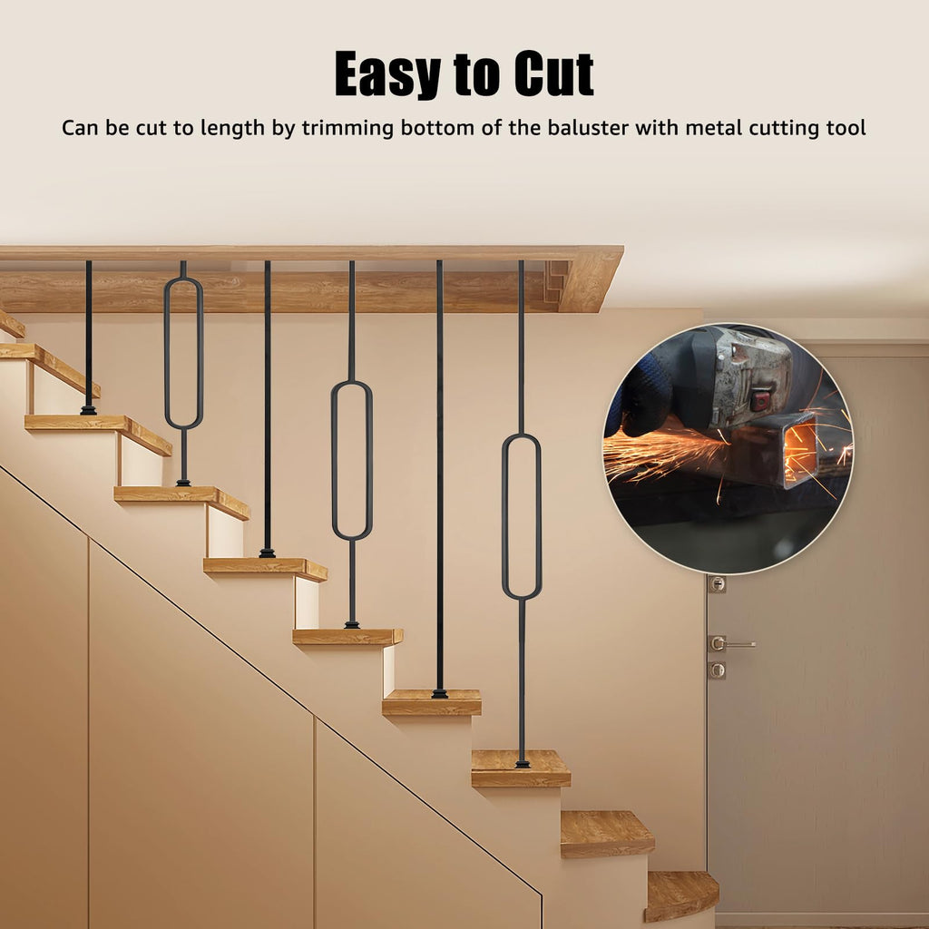 Deck Balusters, 10 Pack Wrought Iron Balusters, 1/2" Deck Railing Stair Metal Deck Spindles, Staircase Baluster W/ 20