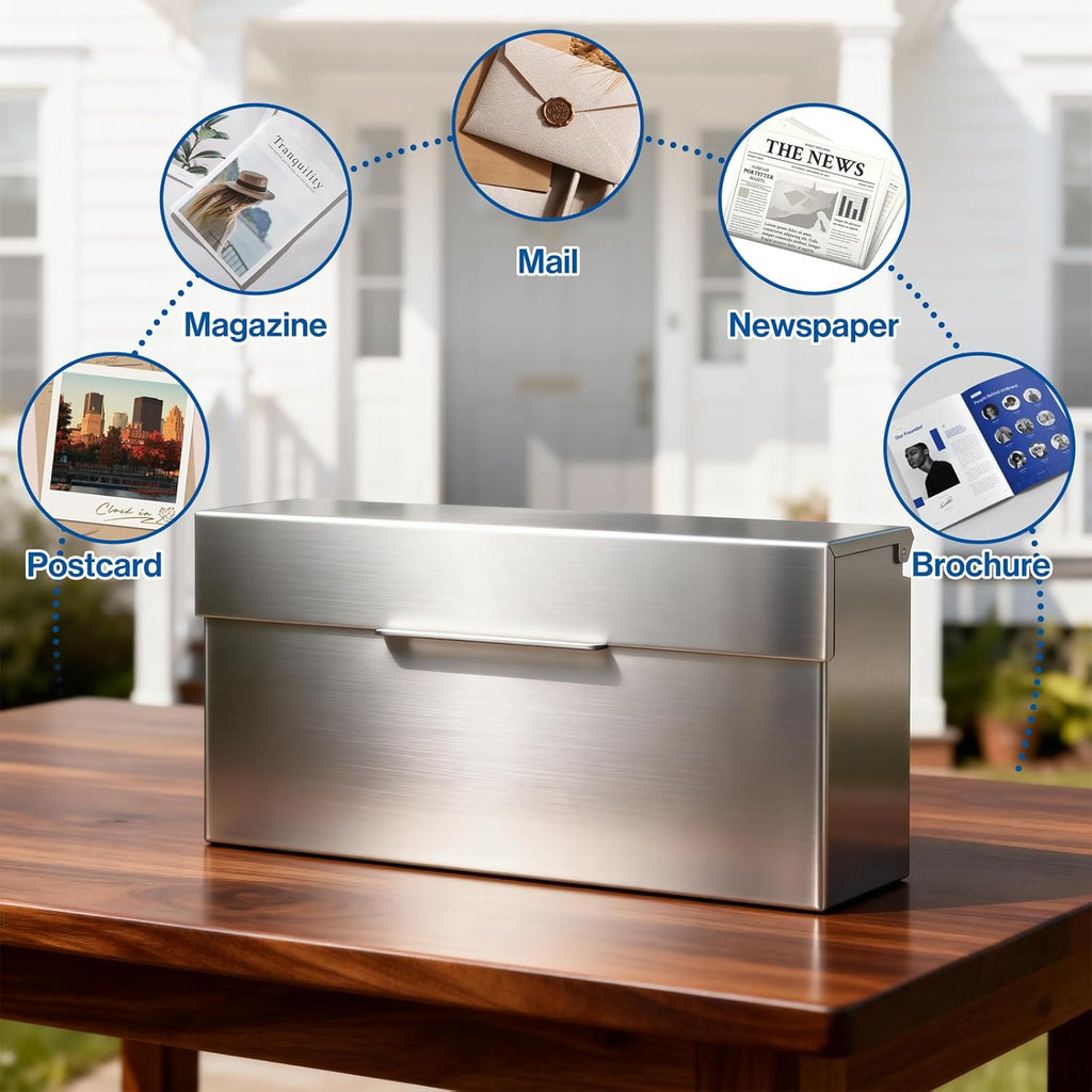 Rainproof Stainless Steel Mailbox for Walls, Heavy Duty Wall Mounted Mailbox (2)
