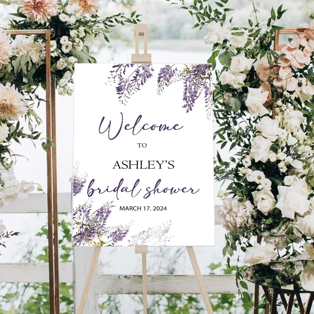 Lavender Floral Bridal Welcome Sign Template - Printable Purple Sign With Stand