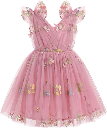 Toddler Kids Girls Butterfly Dress Sparkle Sequins Tulle Wedding Formal Birthday Dresses