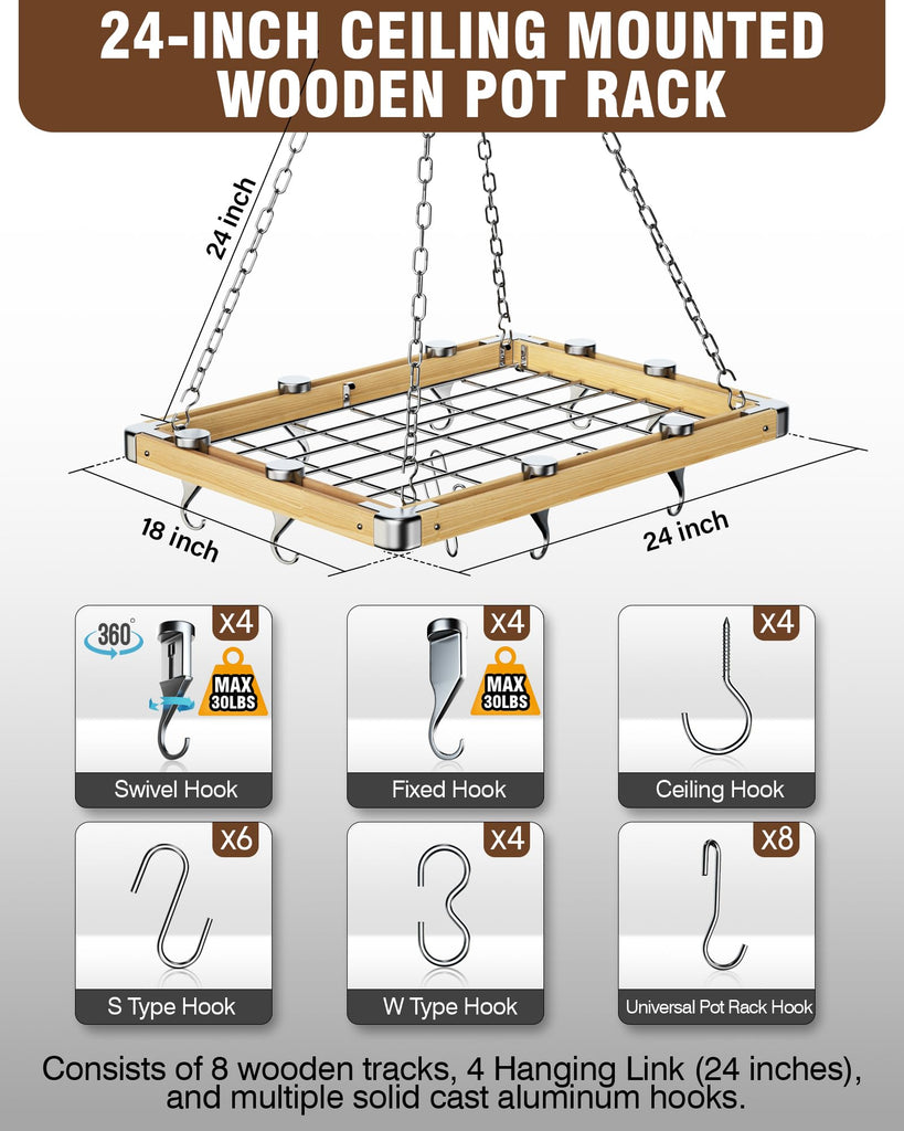Hanging Pot Racks, Ceiling Wood Pot Rack