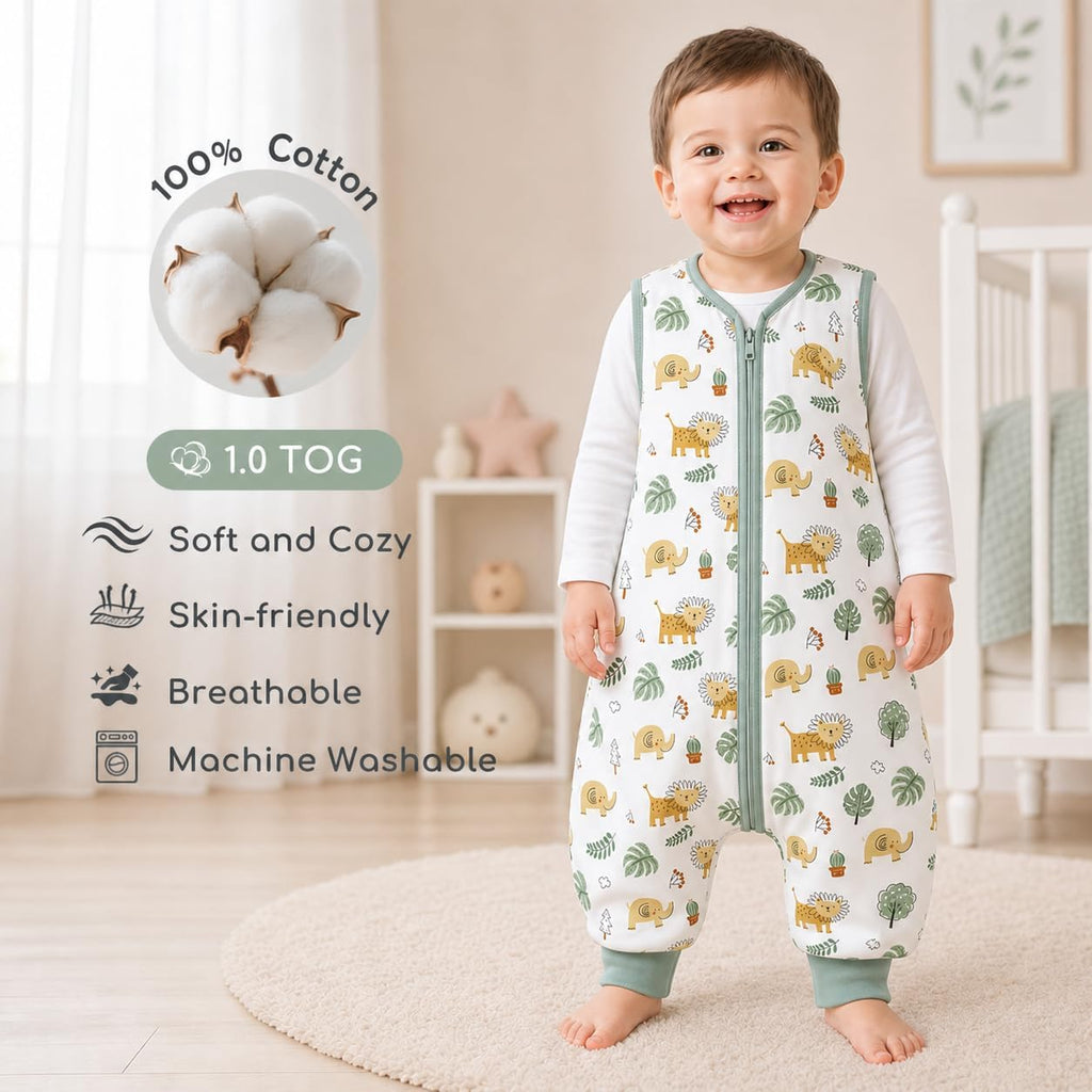 Toddler Sleep Sack with Feet 2-, 1.0 TOG Cotton Baby Wearable Blanket with Legs, Sleep Bag Walker with Way Zipper
