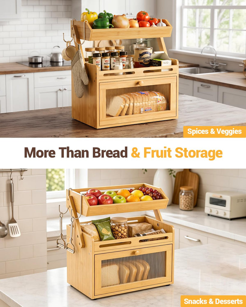 Countertop, Bamboo Bread Storage with Fruit Basket
