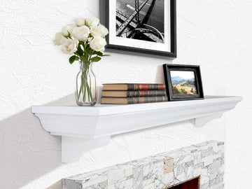 48 Inch Fireplace Mantel Shelf with Corbels, Rustic Floating Shelf, White