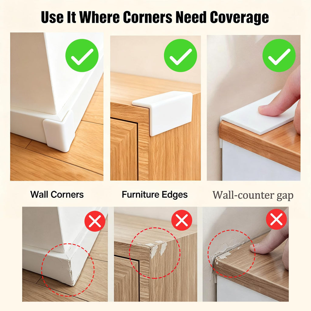 White Baseboard Corners Blocks Self Adhesive, Thickened Rubber Safety Corner Protectors Cushion, Soft Edge Furniture