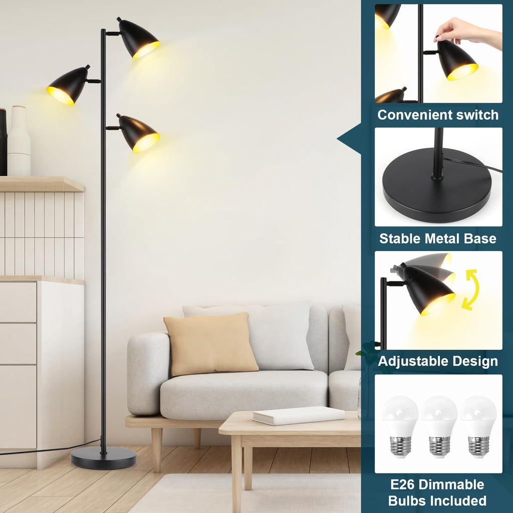 Tree Floor Lamp, Industrial 3-Light Standing Lamp