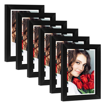 5x7 Floating Picture Frames Set of 6, Black Frame, Wooden