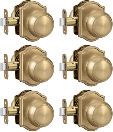 Champagne Bronze Closet Door Knobs Interior No Lock, Passage Door Knobs Hallway, Bronze Door Knob Without Lock 6 Pack