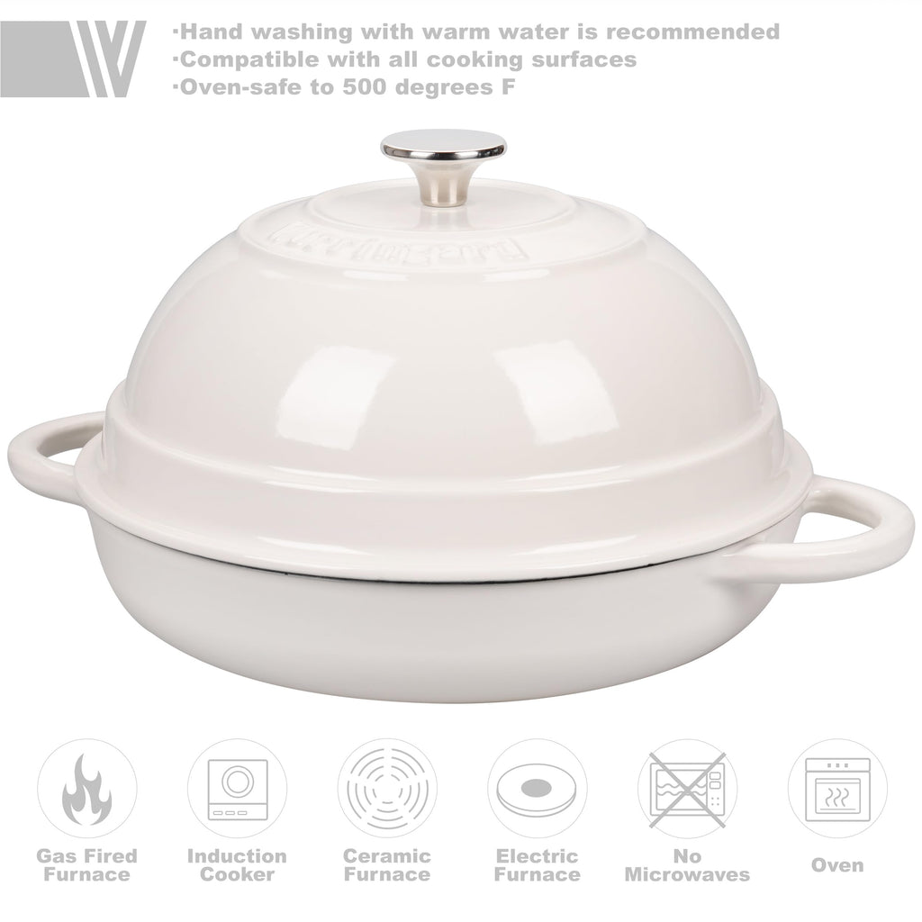 Cast Iron Enameled Dutch Oven Pot with Lid for Bread Baking, Bread Oven, 6 Quart, White