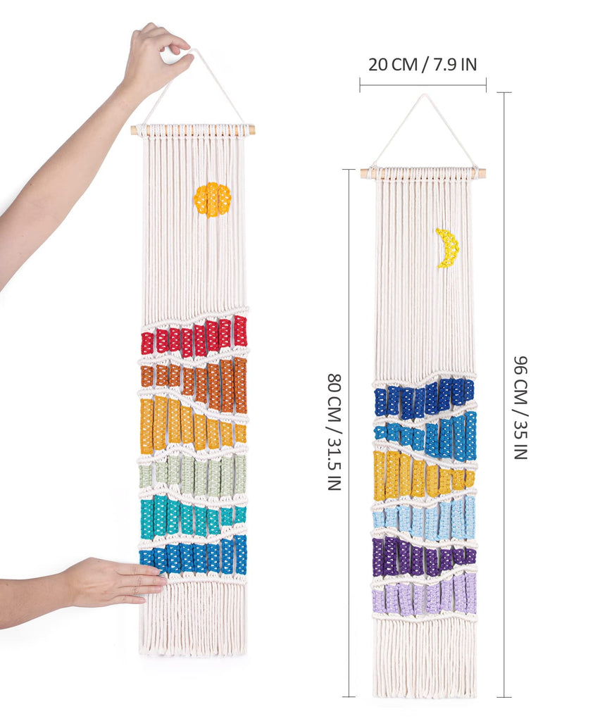 Boho Macrame Wall Hanging Decor Set, 2PCS Sun&Moon Tapestry with Tassel