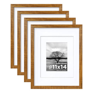 11x14 Picture Frames Made of Solid Wood with Plexiglass Set of 4, Display Pictures 5x7/8x10 with Mat or 11x14 Without