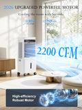 2200CFM Swamp Cooler Air Conditioner, Evaporative Cooler with Dual Water Tanks for 24H Cooling, 120° Oscillating