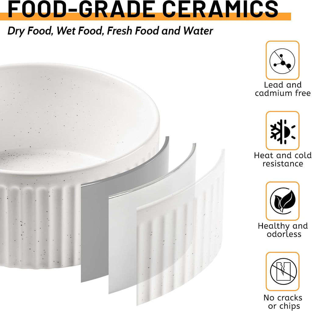 Non-Slip Ceramic Dog Bowls with Wood Stand, 6" Dog Food and Water Bowl Set with Silicone Base, 32 OZ/4 Cups Weighted