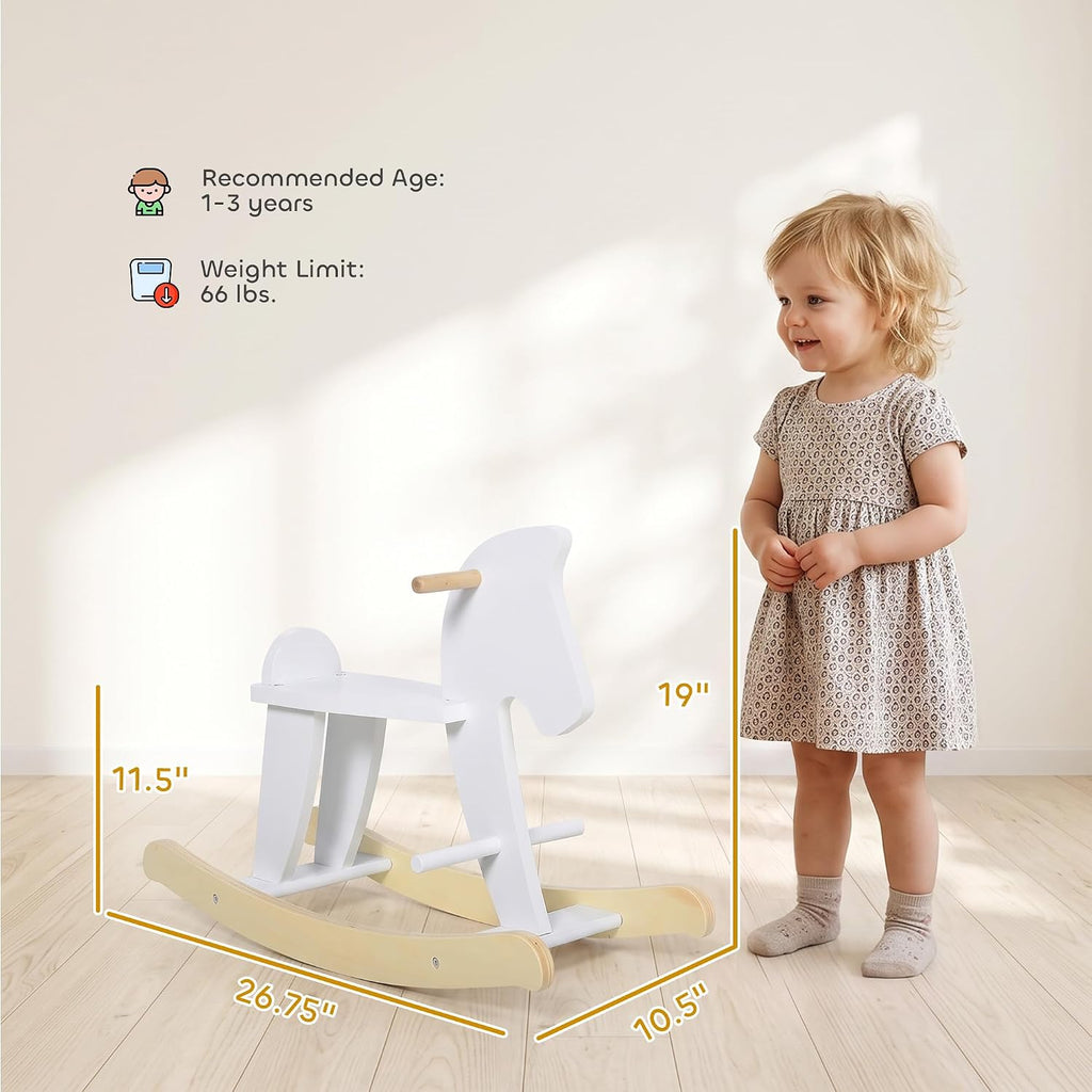 Wooden Rocking Horse Toddler Ride-on Toys for Kids 1-3 Years White