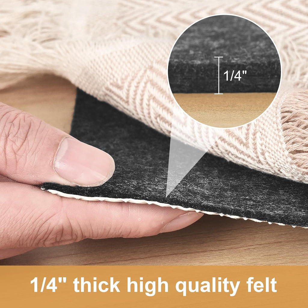 1/4" Thick Felt and Natural Rubber Backing Rug Pad - Non Slip Carpet Gripper for 8 x 10 Ft Area Rugs - Protective