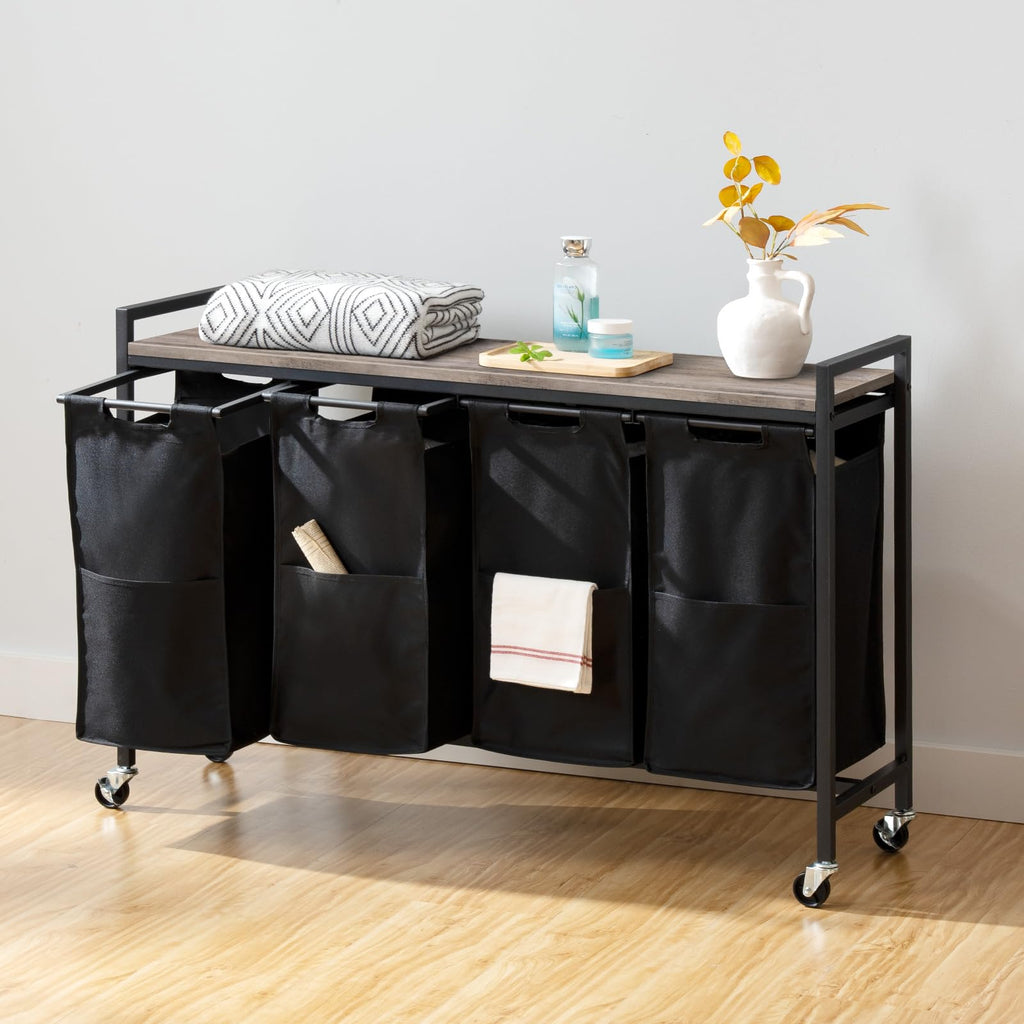 Laundry Sorter 4 Sections, Laundry Hamper with Wheels, 42 Gal (160 L), Rolling Laundry Basket, Pull-Out and Removable