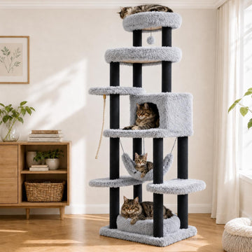 73in Heavy Duty Cat Tree Tower for Large Cats, Soft Long Plush