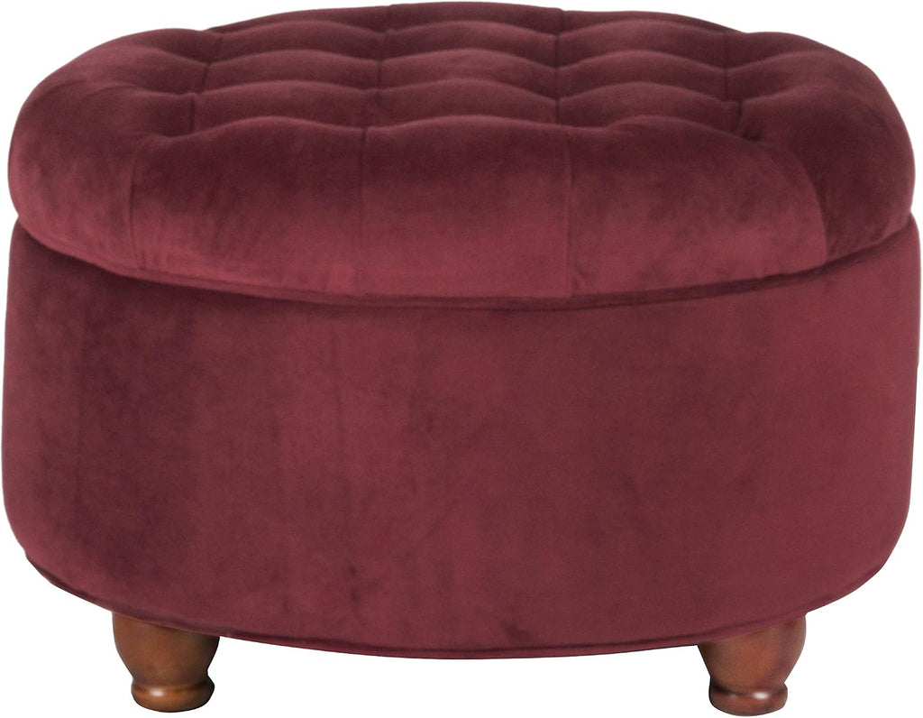 Home Decor |N8264-B119 | Large Button Tufted Velvet Round Storage Ottoman | Ottoman with Storage , Berry