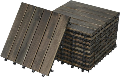 10PCS Interlocking Deck Tiles 12" x 12" - Waterproof Acacia Wood Decking for All Weather Use - Patio, Balcony, Porch