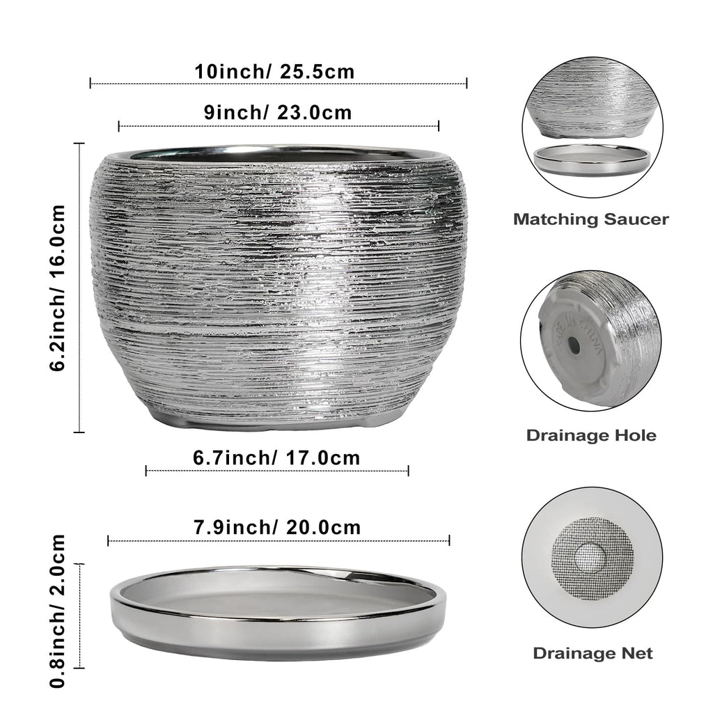 Ceramic Pot for Plants - 10 Inch Planter Indoor, Round Large Planter Outdoor with Drainage Hole and Plant Saucer