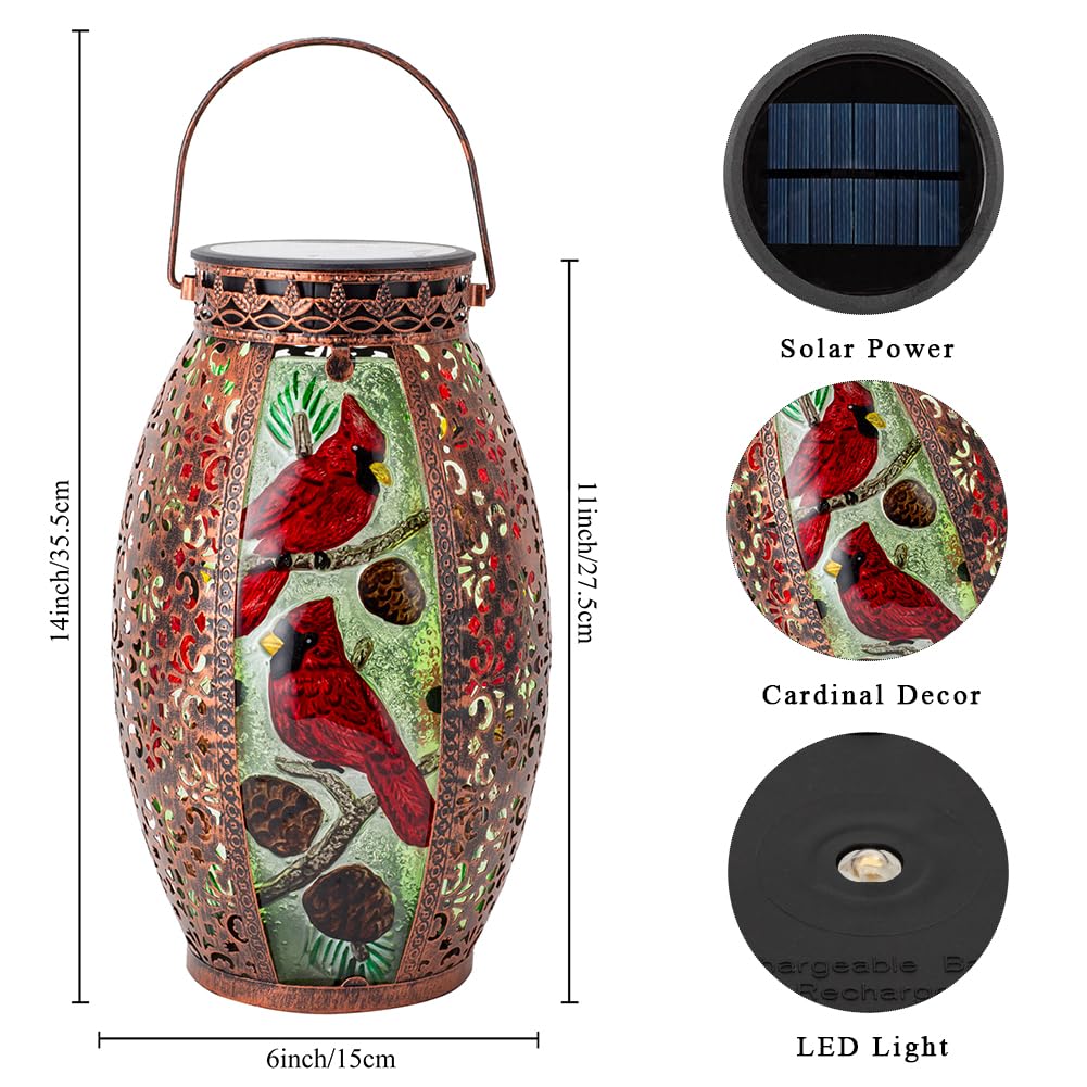 Solar Lantern Outdoor Waterproof, Hanging Solar Lantern Yard Decor, Cardinal Garden Decor, Cardinal Gift for Women