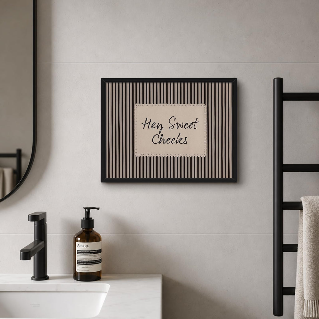 Hey Sweet Cheeks Wall Art Framed Funny Bathroom Decor 12x16 Inch