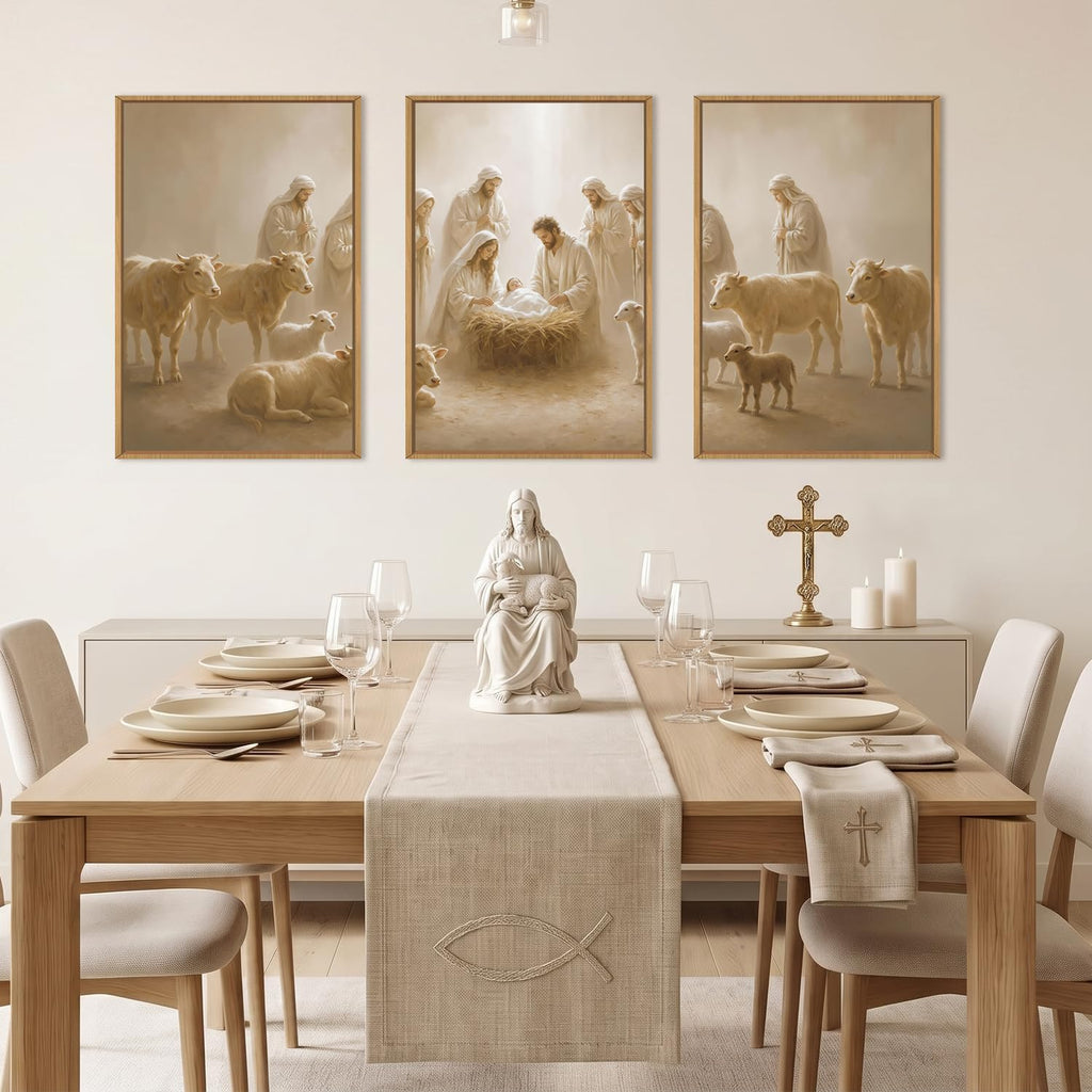 Christian Jesus Canvas Wall Art, Neutral Nativity Wall Decor