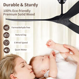 Inspired Maverick Style 72 Inch Solid Wood Ceiling Fan with Remote Control,Black Indoor/Outdoor Wooden Ceiling Fan,3-Blade Rustic Ceiling Fans for Patio,Living Room,6-Speed Silent Reversible DC Motor,No Light,Damp Rated A102-B0CMTLT47H