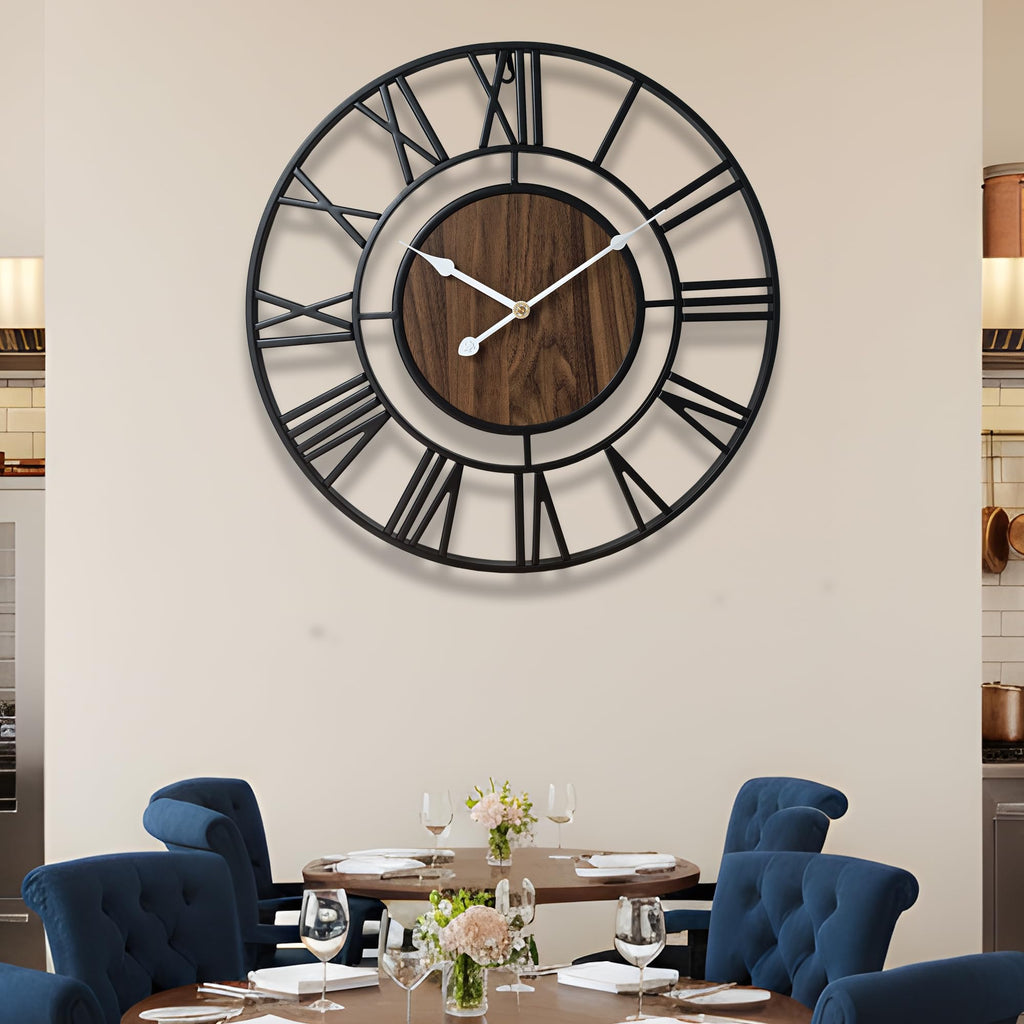 Large Metal Wall Clock, 30 Inch Retro Decorative Silent, Non Ticking, Battery Operated Modern Big Wood Wall Clock