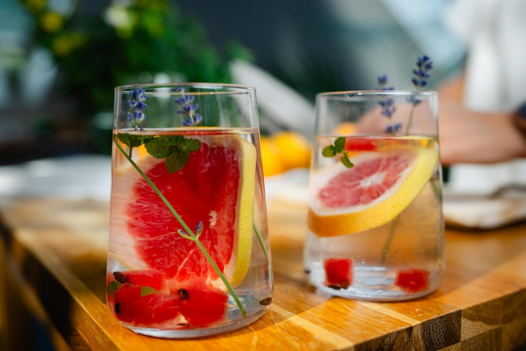 Infinity Drinking Glasses Set of 6 - 16.6 oz Water Juice Glasses, Modern Tapered Tumblers, Lead-Free Glassware, Clear